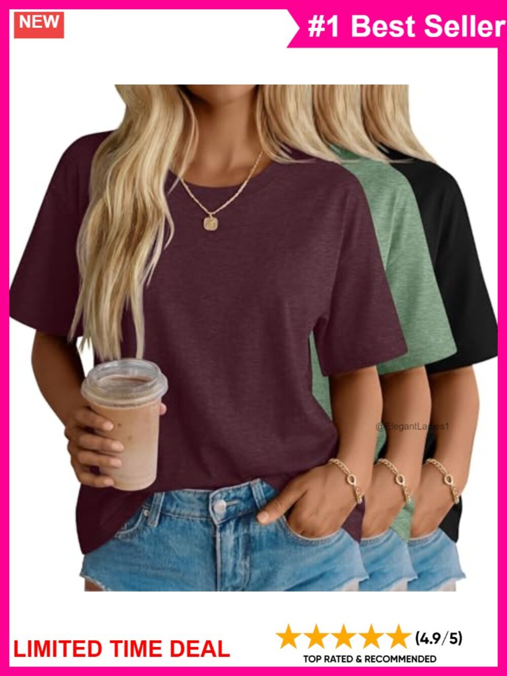 Womens Oversized Cotton Blend T-Shirts Half Sleeve Crew Neck Loose Fit Tops 3